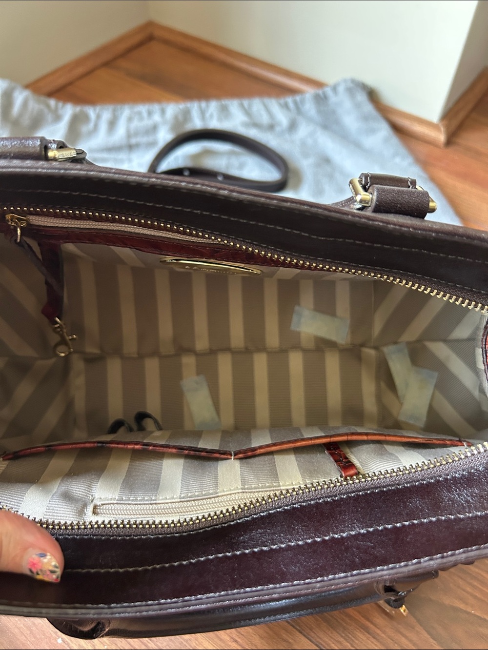 Brahmin Olive, Rust & Brown Croc-Embossed Satchel - Picture 8 of 11